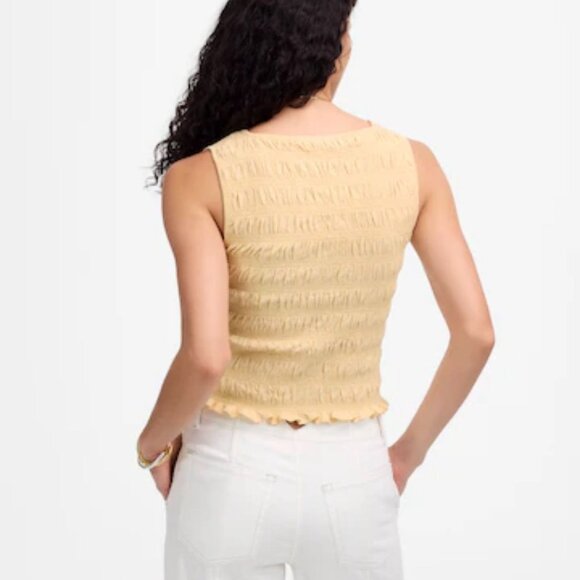 NWT Madewell Light Yellow Smocked Cotton Linen Blend Boatneck Tank - Size: Small - Picture 8 of 8